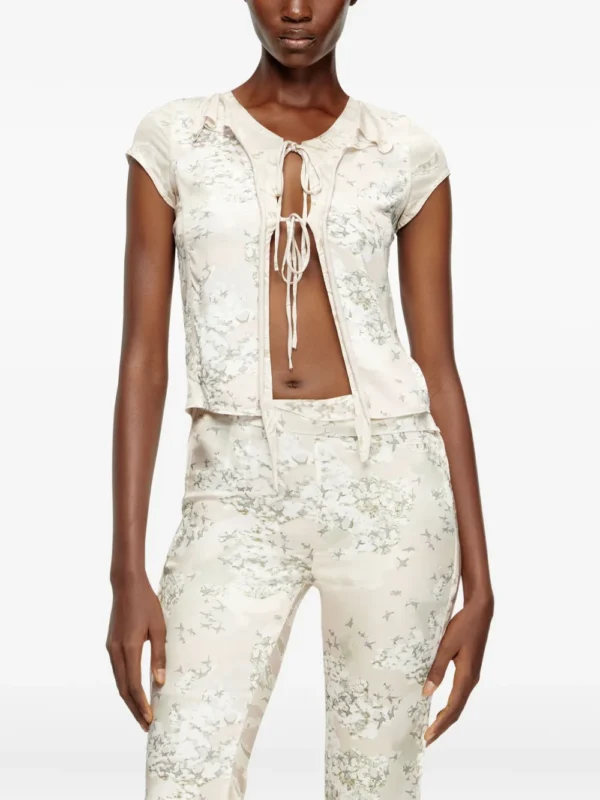 Diesel T-Afrymy lace-up floral top - Image 3