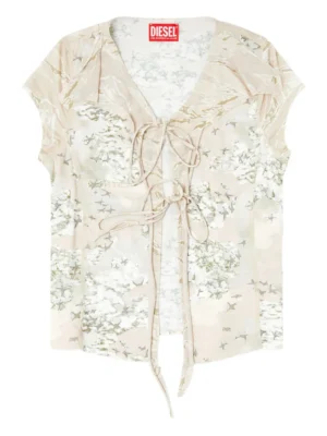 Diesel T-Afrymy lace-up floral top