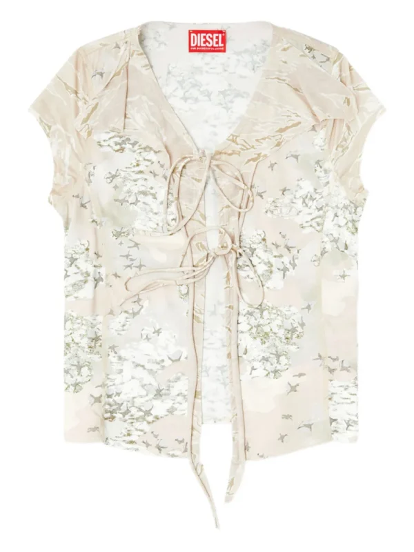 Diesel T-Afrymy lace-up floral top