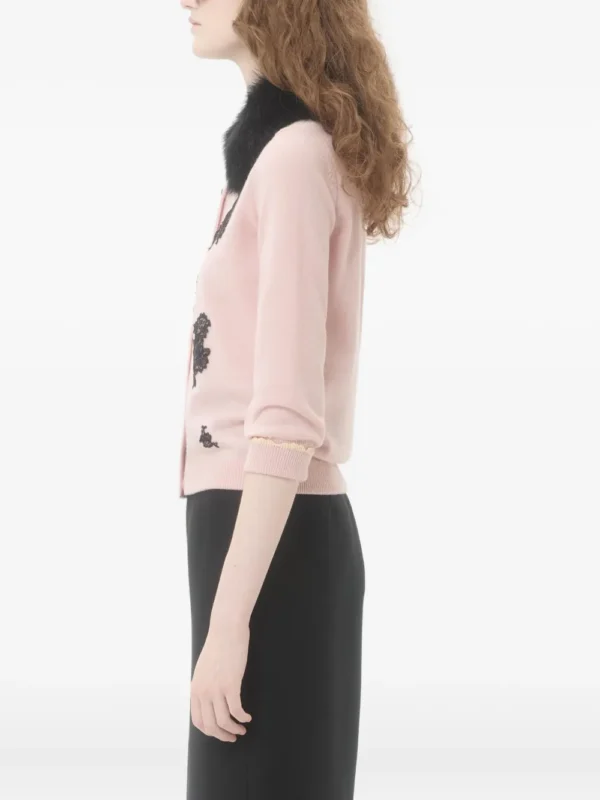 Lace-embellished shearling-collar cardigan - Image 3
