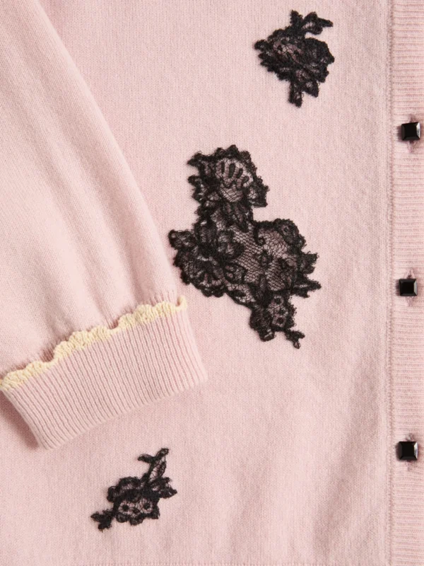 Lace-embellished shearling-collar cardigan - Image 5