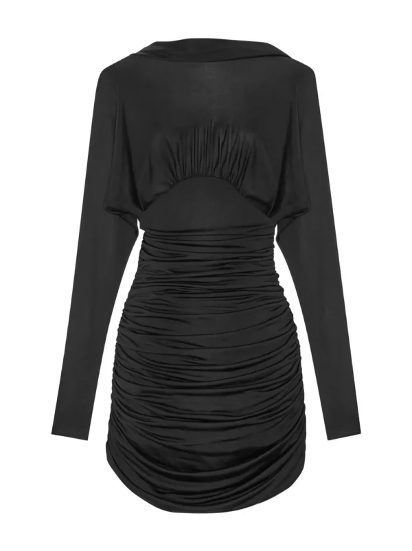 Ruched curved-hem long-sleeve dress - Image 2
